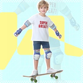 Forzueby Adult/Kids Knee Pads Elbow Pads Wrist Guards 6 in 1 Protective Gear Set for Inline Roller Skating Skateboarding Scooter BMX etc.