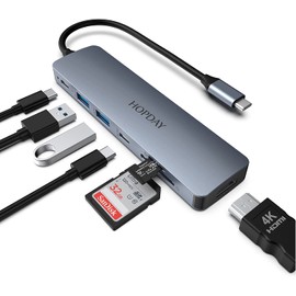 HOPDAY Hub USB C (7-in-1), USB C Adapter, Dual-Monitor mit 4K HDMI, 5 Gbit/s, USB 3.0 A&C Datenanschlüsse, 100 W PD, SD/TF-Kartenleser, Multiport USB C Dockingstation für MacBook Pro/Air, HP, Dell,