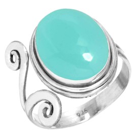 Jeweloporium 925 Sterling Silver Ring for Women Size W 1/2 Aqua Chalcedony Stone Costume Silver Ring Christmas - Gift Vintage Jewelry