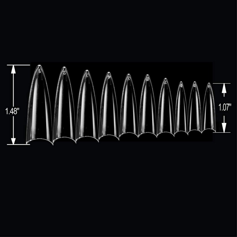 BeYou Clear Long Stiletto 500pcs False Fake Gel Nail Tips,10