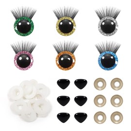 TOAOB 12 Sets 20 mm Glitter Safety Eyes with Eyelashes 6 pcs Noses with Washers for Amigurumis 6 Colors Craft Crochet Eyes for Puppet Bear Stuffed Animal Doll Making