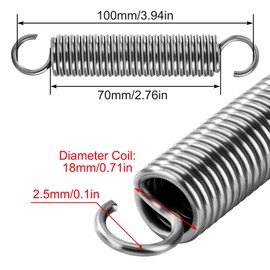 GUNGY Tension Springs with Hooks Stainless Steel Tension Spring 100 mm Outer Diameter 18 mm Wire Diameter 2.5 mm Maximum Tensile Force 12.8 kg 2.5 x 18 x 100 mm Pack of 2
