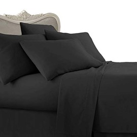 Luxurious BLACK Solid Solid/Plain, KING Size, 1200 Thread Count Ultra Soft Single-Ply 100% Egyptian Cotton, Extra Deep Pocket Four (4) Piece Bed Sheet Set with 2 Pillow Cases 1200TC
