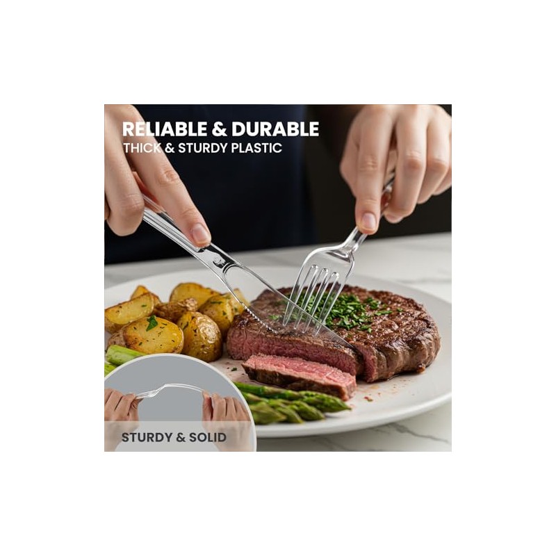 240 Count Extra Heavy Duty Clear Plastic Forks, Solid and