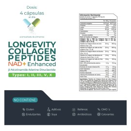COLLAGEN + NAD+ Longevity Collagen Peptides NAD+ Enhanced - 270 capsulas (3000 mg por porcion) by Eternal Nutrition - Péptidos de Colageno Tipo I, II, II, V y X con NAD+