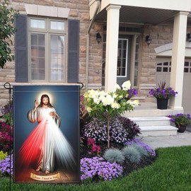 Cuiliqun Divine Mercy Jesus Garden Flag Christian Sacred Heart of Jesus Amercian Flag Garden Flags for Outside 12x18 Inch Double Sided Outdoor Faith Over Fear Jesus Worship Yard Sign Decorations
