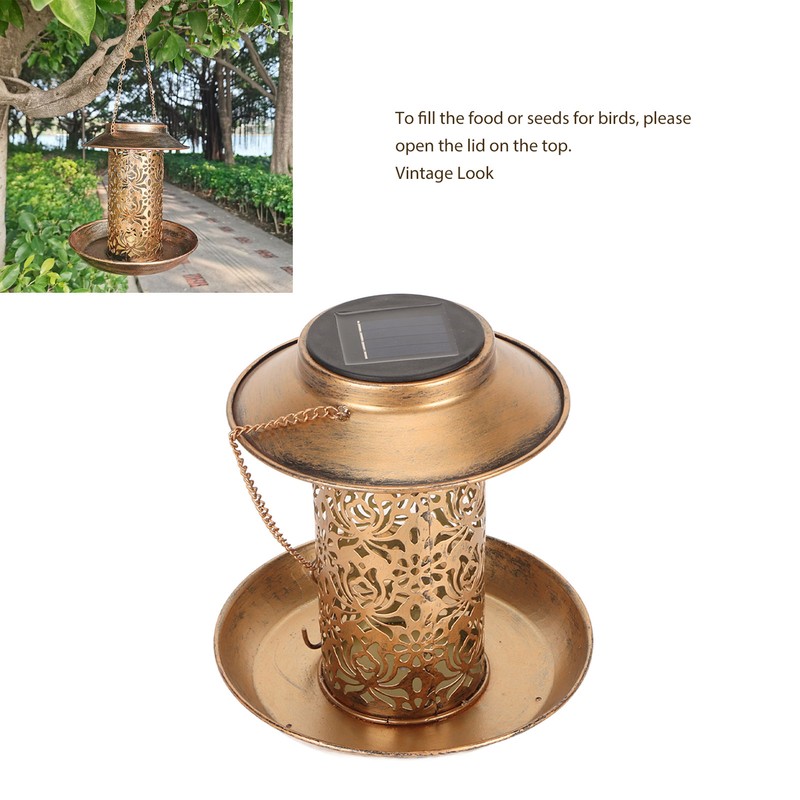Hanging Bird Feeder Solar Powered Light Hollow Design Sturdy Stable