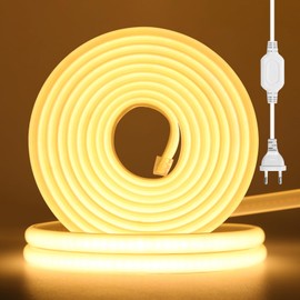 Wisada COB Neon LED Strip, AC220-240V 288LEDs/m Super Bright Flexible FCOB LED Strip Light (Cut Every 50 cm), COB LED Strip with Power Cable for Christmas, Party, Home, DIY Decoration (Warm White, 4