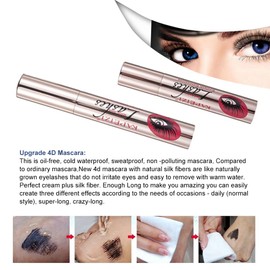 4D Silk Fiber Lash Mascara, Fber Lashes Mascara Waterproof, Long-Lasting, No Clumping, No Smudging, Longer, Thicker, Black (2)