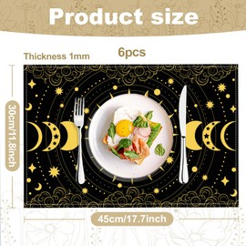 WADORN Moon Sun Astrology Placemats Set of 6, Boho Exotic Sun Moon Cloth Table Place Mats Non-Slip Linen Washable Table Mats Heat Resistant Placemats for Kitchen Dining Tables Party Wedding Decor