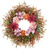 24 Inch Fall Wreath Pink Hydrangea Red Dahlia Wheat for