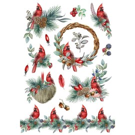 Rice Paper for Decoupage A4 Merry Christmas (Red Cardinal - 2 Sheets)