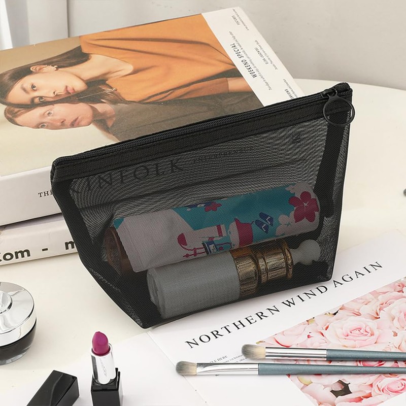Clapoyis Portable Mesh Cosmetic Pouch, Mini Bag Set of 3