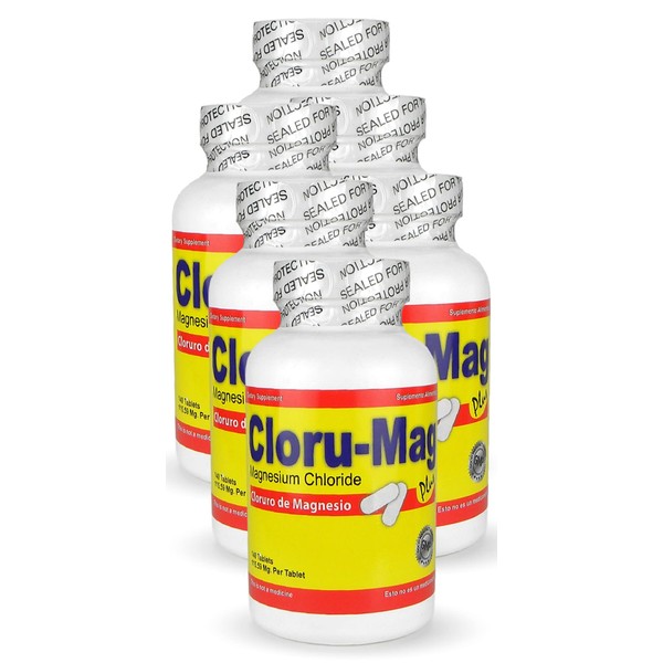Magnesium Chloride Tablets - Cloru-Mag Plus - Dietary Supplement - Pack of 6 Bottles - Cloruro de Magnesio