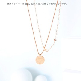 [Galant] Surgical Stainless Steel Necklace, Metal Allergy Friendly, Double Row Necklace, Cross & Medal Charm with Zirconia, K18 Gold Plating, Pink Gold, Gold, Silver, Rust Free Chain, Stainless Steel