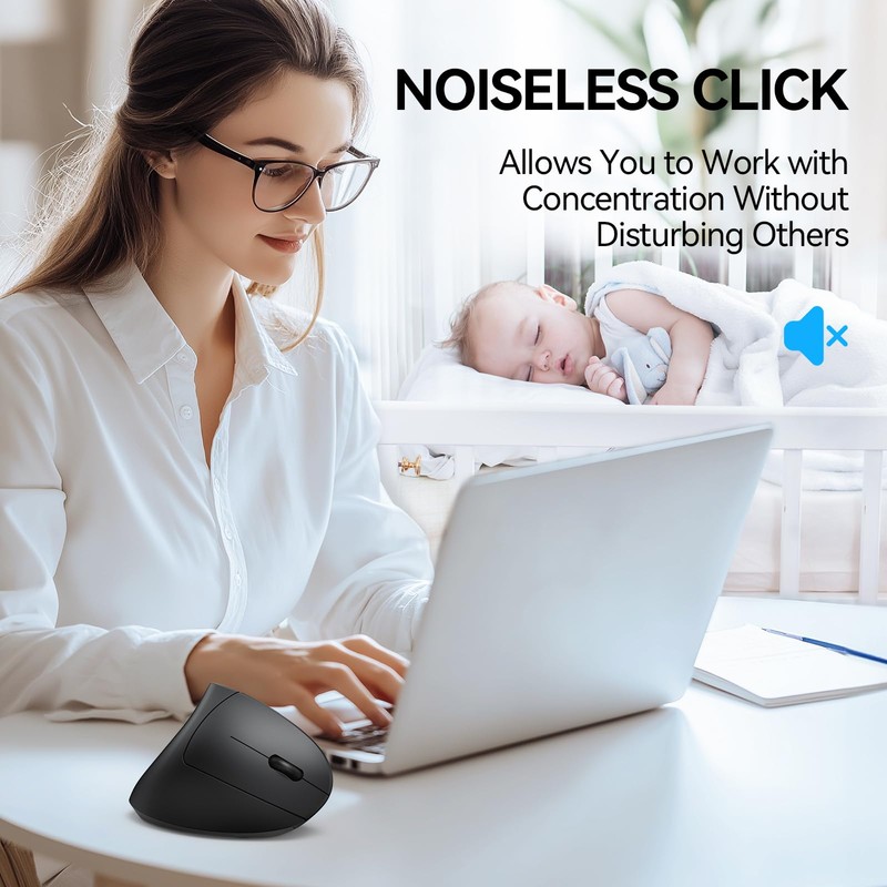 TECKNET Ergonomic Mouse, Wireless Bluetooth Vertical Mouse, 4800 DPI Silent