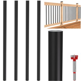 29 Inches Aluminum Deck Balusters - 4 Pack 3/4" Diamete Black Hollow Round Metal Deck Spindles with Bit, for Stair Deck Railing Porch