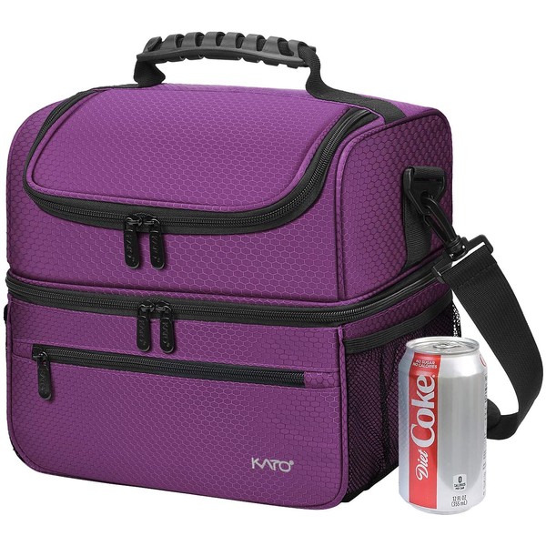Extra Large Lunch Bag - 13L/ 22 Can, Insulated & Leakproof Adult Reusable Meal Prep Bento Box Cooler Tote for Men & Women with Dual Compartment, Purple
