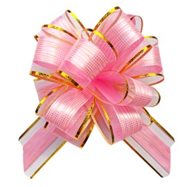 sxvblly 6 PCS Large Pull Bows 6 Inch Trimmed Striped Pink Bows for Gift Wrapping Wedding Basket Birthday Party Gift Boxes and Flower Decorations