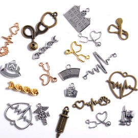 stino Metal Nurse Stethoscope Charms for Jewelry Making 100gram, Bulk Tibetan Silver & Gold Trinkets for Earring Necklace Jewelry Making and Findings (Nurse Mixed Color)