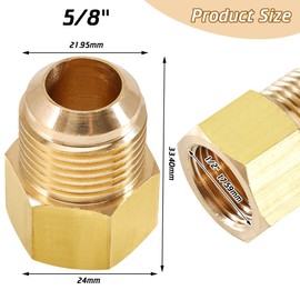 Pack of 2 1/2 inch female thread x 5/8 inch male thread connector, SAE 45 degree flare brass adapter flare pipe fitting for air conditioning cooling, air, gas pipes, air conditioning and refrigeration