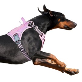 BUMBIN Tactical Dog Harness for Large Dogs No Pull, Famous TIK Tok No Pull Puppy Harness, Fit Smart Reflective Pet Walking Harness for Training, Adjustable Dog Vest Harness with Handle Pink L
