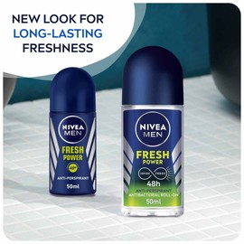 NIVEA Men Fresh Power Roll-On 50ml | 48H Anti-Perspirant & Odor Protection | Antibacterial Formula