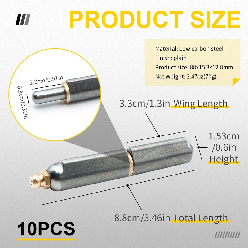 10 Pack Weld On Bullet Hinges, 3-1/2" Weldable Hinge for