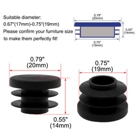 sourcingmap 3/4" 20mm OD Plastic Round Tube Ribbed Inserts End Cover Caps 2pcs, 0.75" Inner Dia, Floor Furniture Chair Table Protector
