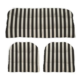 RSH DECOR: 3-Piece Wicker Tufted Cushion Set | 41” x 19" & 19" x 19" | All-Weather Spun Fabric | Water Resistant | Outdoor Loveseat & U-Shape Cushions for Patio Furniture | Black & White Stripe