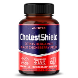 AUMETO CholestShield with Citrus Bergamot, Black Chokeberry Fruit, Hawthorn Berry - Advanced 14-in-1 Formula for Healthy HDL-LDL Levels* - Made in The USA (90 Count (Pack of 1))