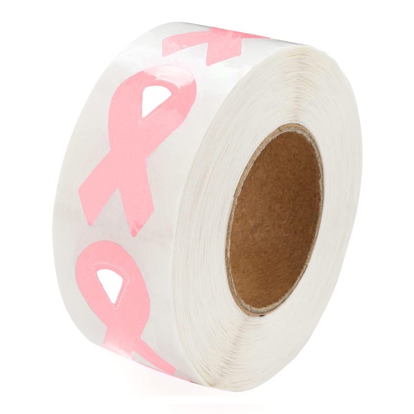 Small Light Pink Ribbon Stickers - Light Pink Ribbon Stickers for Breast Cancer Awareness - Perfect for Event Decoration, Giveaways and Fundraising -(1 Roll -250 Stickers)