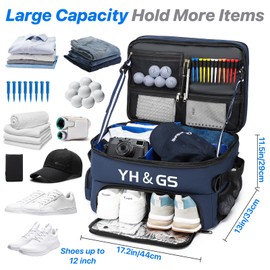 Golf Trunk Organizer, 3 Layer Golf Accessories for Men, 2 Pair Shoes Separate Ventilated Compartment Golf Organizer for Car, Balls, Clothes, Gloves, Accessories Golf Gifts (Add shoulder straps)