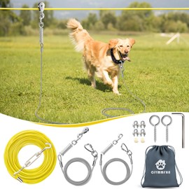 Professional Dog Runner Trolley System，Heavy Duty & Adjustable 100ft Dog Zip Line with 10ft & 15ft Tie Out for Large Dogs Up to 250lbs, Chew Proof Dog Run Cable for Yard, Camping & Outdoor Adventure