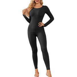 Ekouaer Womens Thermal Underwear Sets Long Johns Long Sleeve Base Layer Pajama Top and Leggings Set Cold Weather Black M