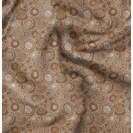 Soimoi Brown Heavy Canvas Fabric Artistic Flower Mandala Print Fabric BTY 58 Inch Wide