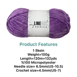 MyLineART - Hilo de terciopelo suave para tejer de chenilla, 100 gr, 120 m, Amigurumi