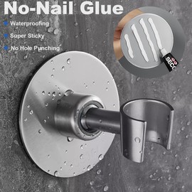 Drenky Shower Head Holder with Strong Nail Free Glue, Shower Holder Bracket 304 Stainless Steel Universal Hand Shower Bracket 360° Angle Adjustable Shower Head Holder No Drilling, Silver