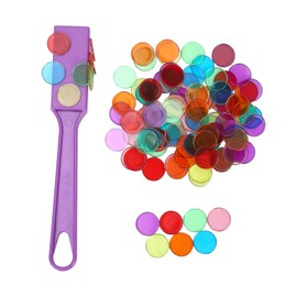 TCHENSWZ Magnetic Bingo Wand with Metal Ringed Chips for Counting School/Game Chips Plastic Markers Education Tool for Students,Purple(1 Pack)