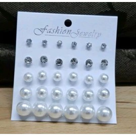 Unbranded 15 Pairs Faux Pearl Rhinestone Decorated Stud Earrings Set NEW