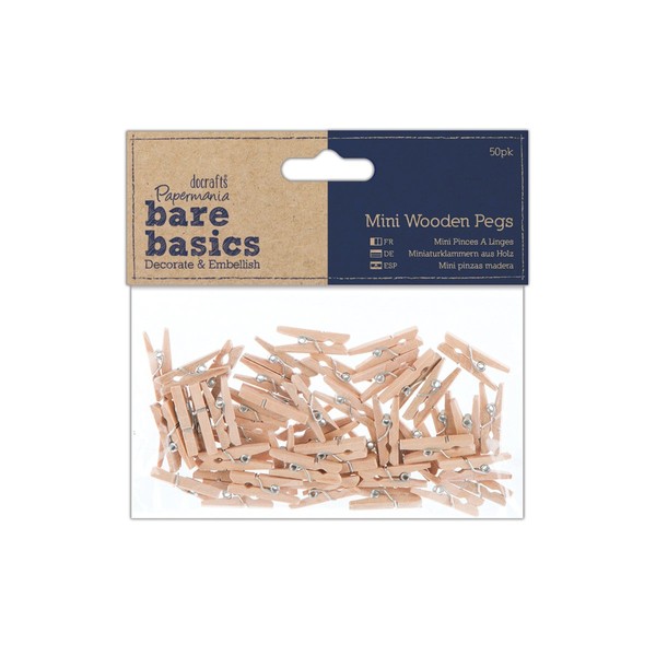 Papermania Mini Wooden Peg, Pack of 50, Brown