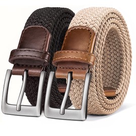 Belt for Men 2Pack,BULLIANT Mens Stretch Braided Web Belt for Casual Golf Hunting Pants Jeans,1 3/8"