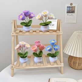 IYUNMEI Crochet Flowers,Knitted Flowers,Hand Woven Bell Orchid,Simulated Small Potted Plant,Pure Handmade Yarn Hook Woven Flower Product,Suitable for Home Decoration, Car Desktop Ornaments