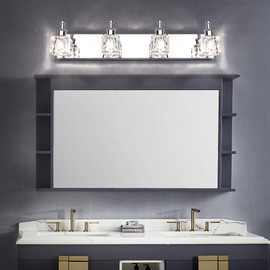 PRESDE Bathroom Vanity Light Fixtures Over Mirror Modern LED 4 Lights Chrome Crystal Bath Vanity Lighting(Exclude Bulb)