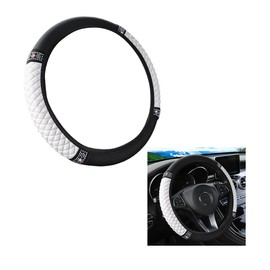 KHGUZ Bling Car Steering Wheel Cover, 15 Inch Crystal Rhinestone Elastic Stretch Leather Steering Wheel Protector, Vehicle Decor Accessories for Women Girls, Universal for RV, SUV, Truck (White)
