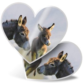 2 x Heart Stickers 7.5 cm - Cute Donkey and Baby Animal Fun Decals for Laptops,Tablets,Luggage,Scrap Booking,Fridges, 12923