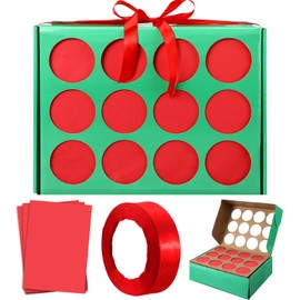Geyoga Prize Party Punch Game Box DIY Prize Boxes with 12 Compartment Holes and 3 Pcs Paper Board Inserts Punch Game Box Award for Classroom Reward Back to School Birthday Party Supplies(Green)