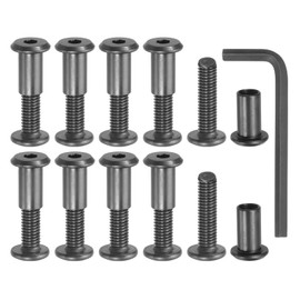 MECCANIXITY Hex Drive Socket Cap Bolt, 10 Set Binding Screw Posts Fit for 3/8"(10mm) Hole Dia Male M8 x 20mm Carbon Steel Binding Bolts with Wrench for Leather Scrapbook, Black Oxide
