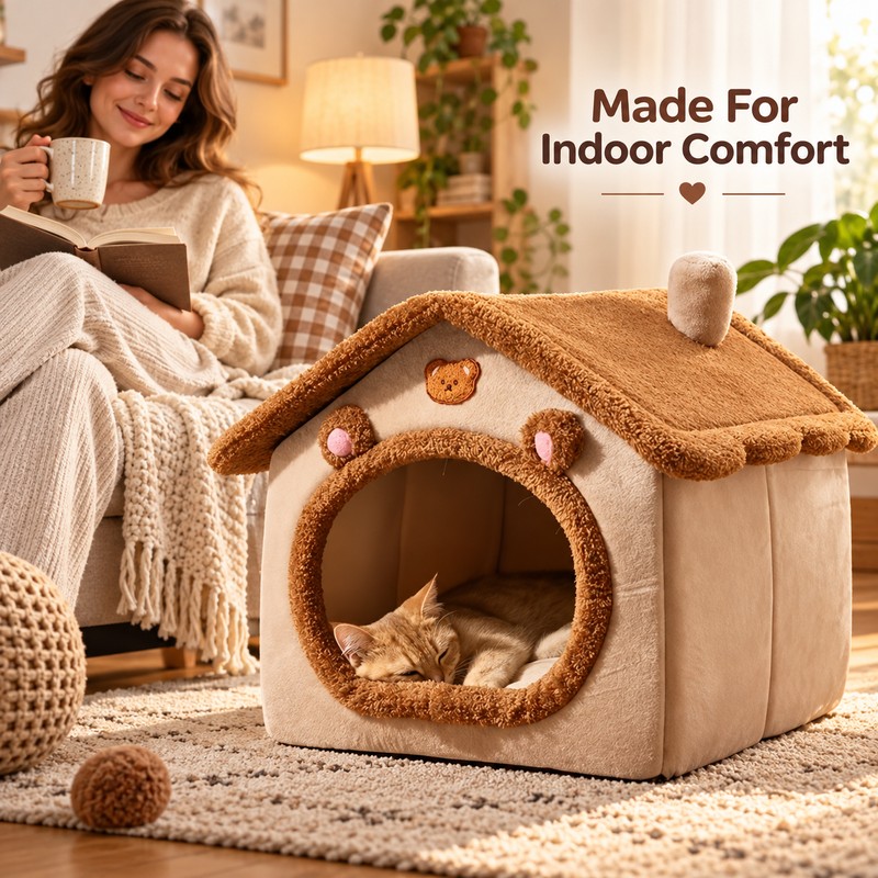 Foldable Pet House for Indoor Resting - Removable Washable Cat