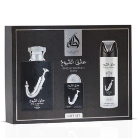 Lattafa Pride Ishq Al Shuyukh Silver 3-Piece Luxury Perfume Gift Set for Men - Warm Spicy, Golden Amber & Woody | Arabian Masculine Fragrance | Long-Lasting Opulent Scents (Gift Set)